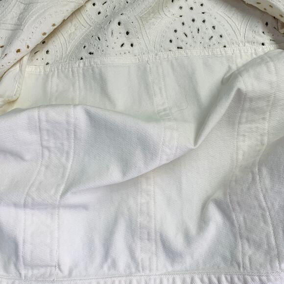 ETRO Size M Cream Eyelet Denim Fringe Trucker Jacket Blazer - Picture 10 of 10